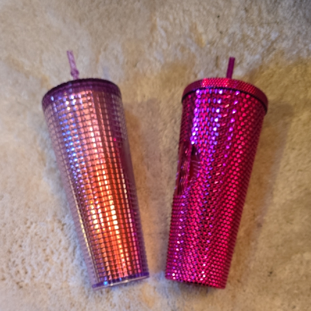 Starbucks Pink Sequin Studded Reusable Tumbler Set